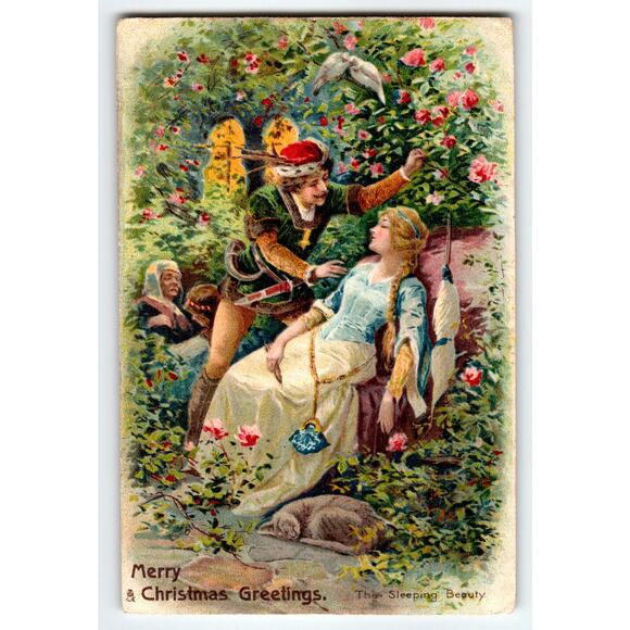Vintage Sleeping Beauty Christmas Postcard by Raphael Tuck 1905 Fantasy - Picture 1 of 2